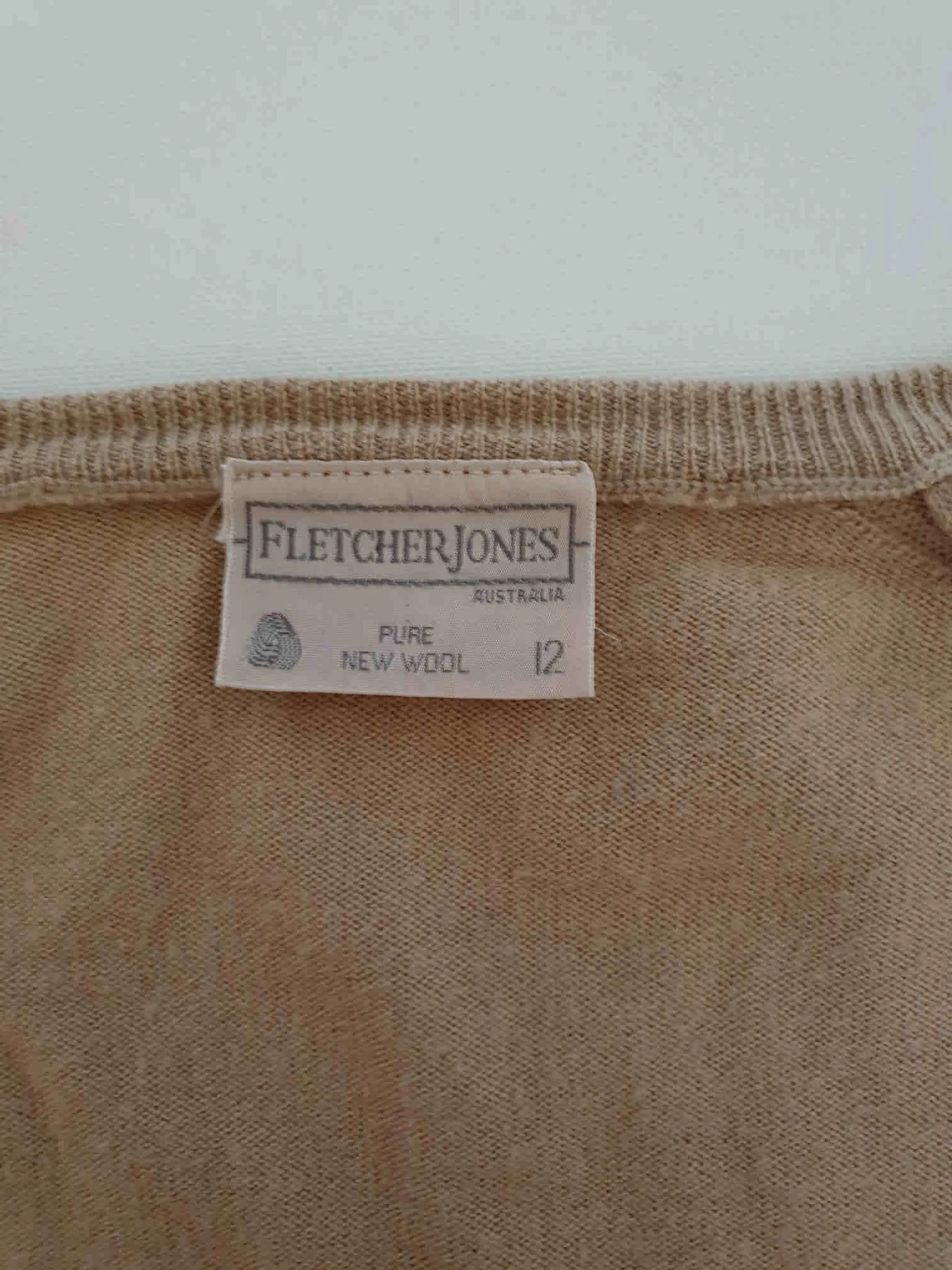 1980s Beige Wool Cardigan by Fletcher Jones - S