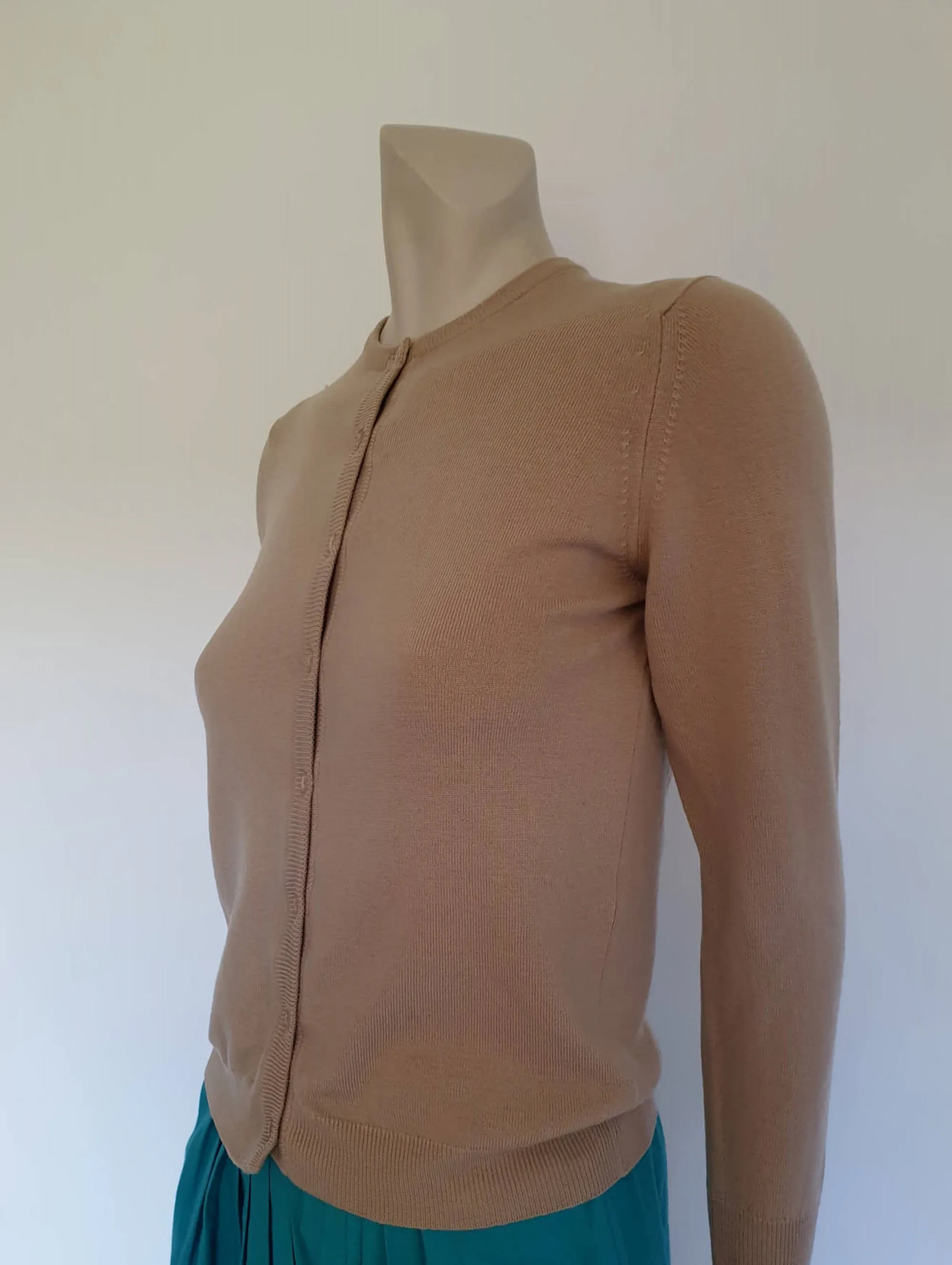 1980s Beige Wool Cardigan by Fletcher Jones - S