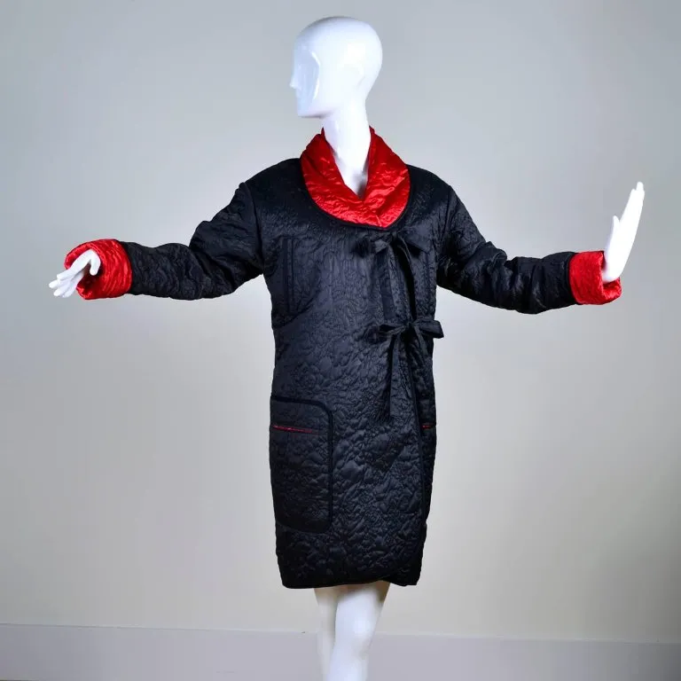 1980s Sonia Rykiel Reversible Quilted Red & Black Coat With Hood