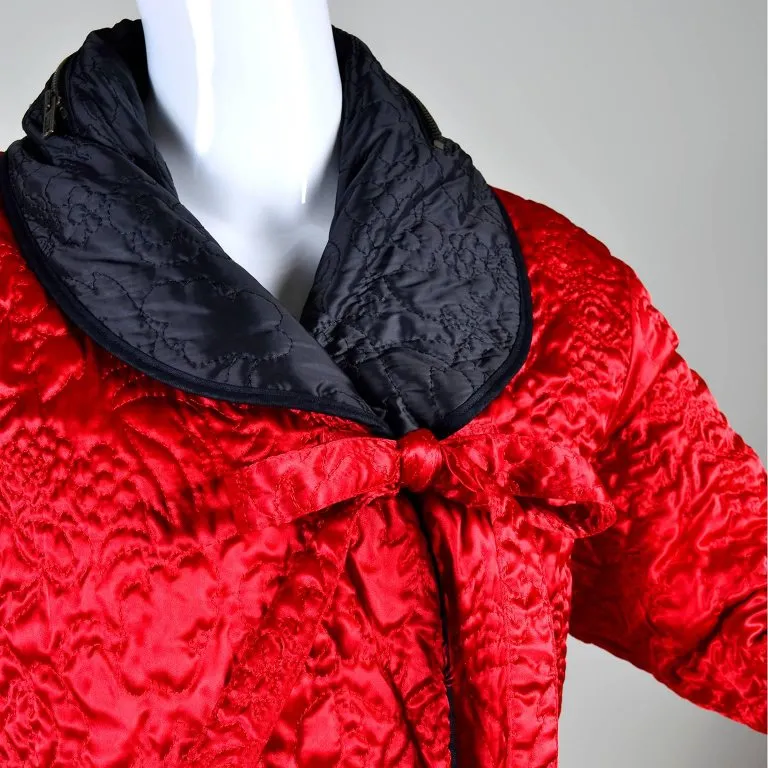 1980s Sonia Rykiel Reversible Quilted Red & Black Coat With Hood