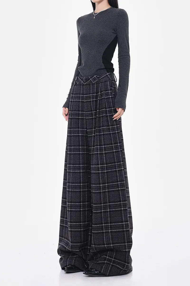 Baggy Plaid Low-Rise Wide-Leg Faux Wool Pants