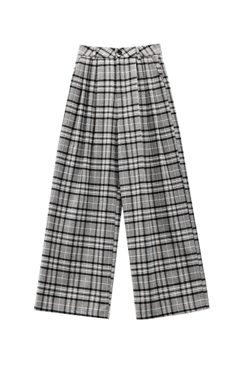 Baggy Plaid Low-Rise Wide-Leg Faux Wool Pants