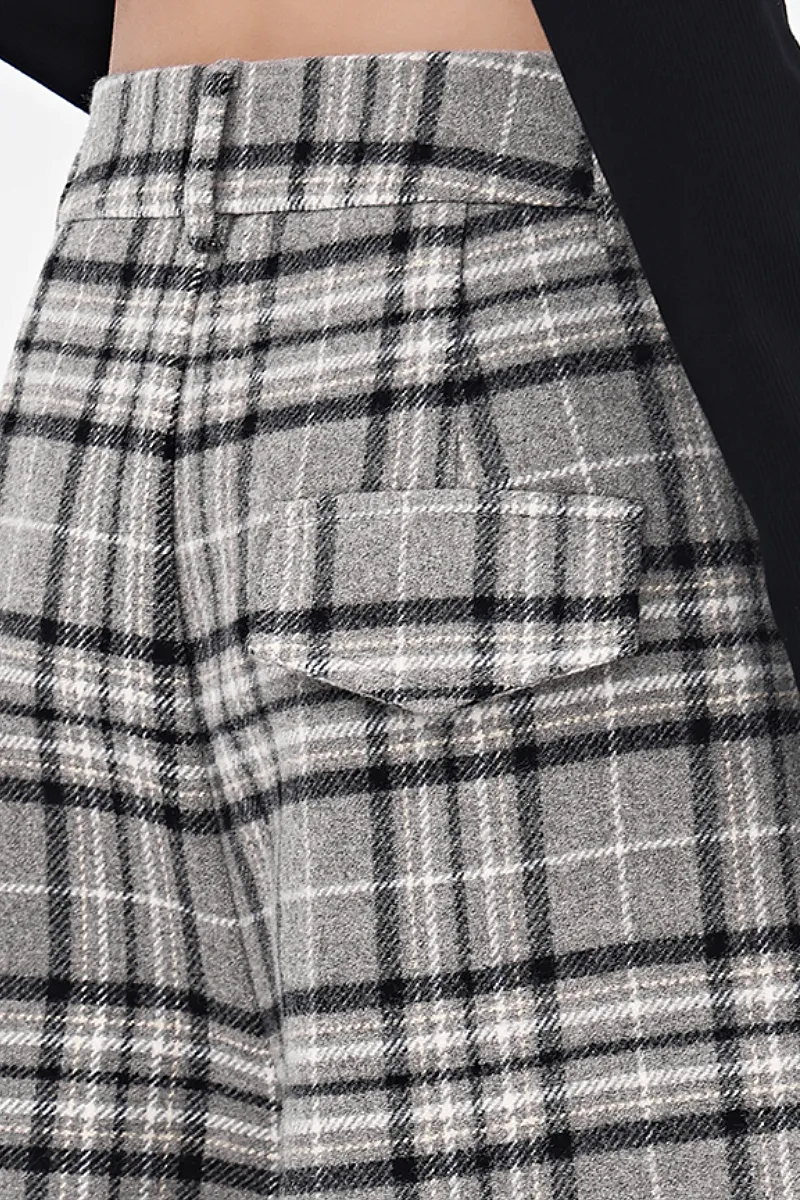 Baggy Plaid Low-Rise Wide-Leg Faux Wool Pants