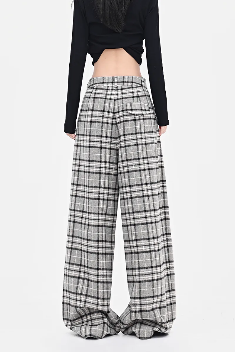 Baggy Plaid Low-Rise Wide-Leg Faux Wool Pants