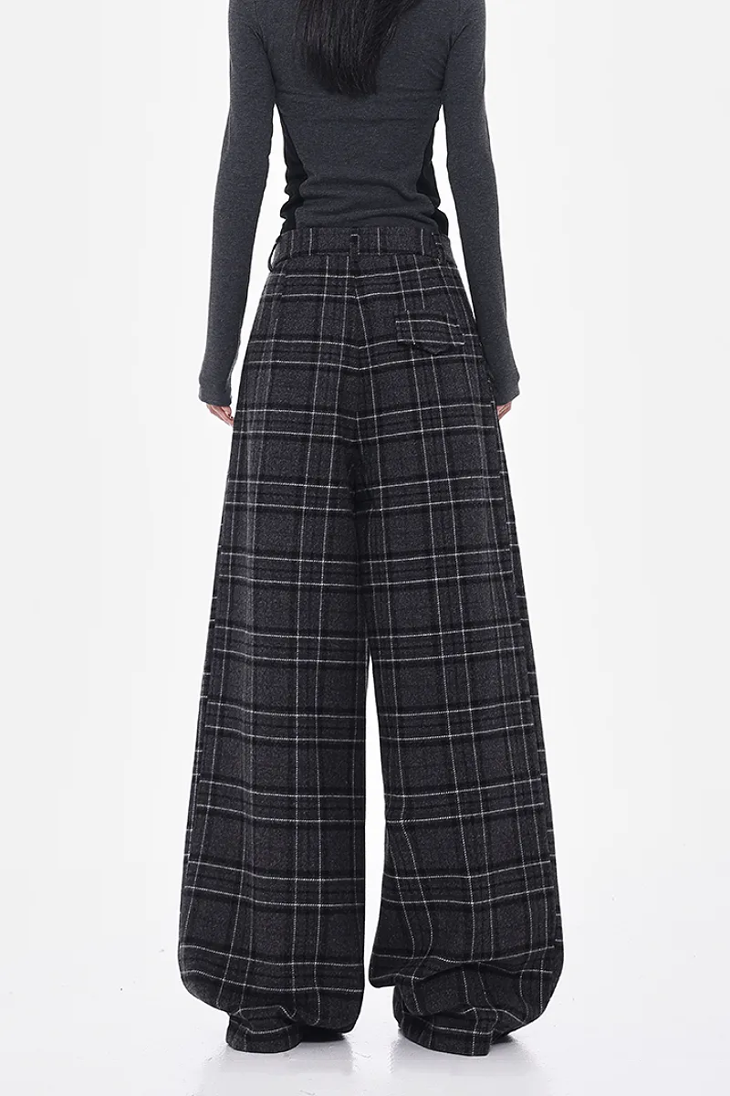 Baggy Plaid Low-Rise Wide-Leg Faux Wool Pants