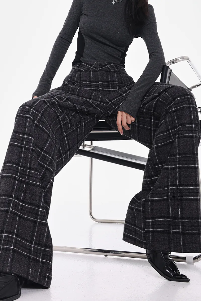 Baggy Plaid Low-Rise Wide-Leg Faux Wool Pants