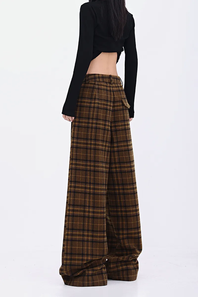 Baggy Plaid Low-Rise Wide-Leg Faux Wool Pants