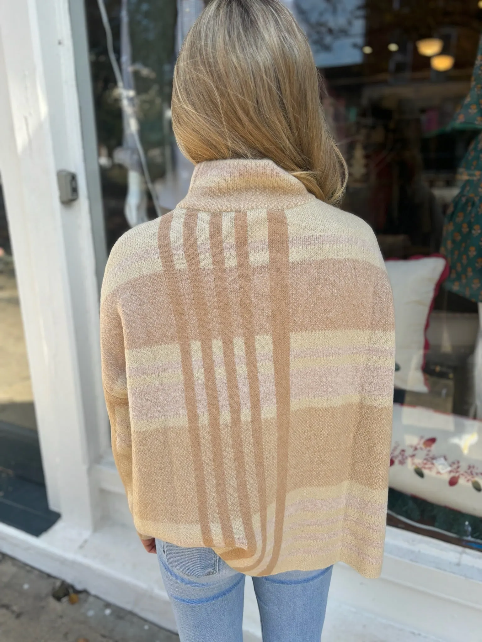 Beige Mock Neck Knit Sweater