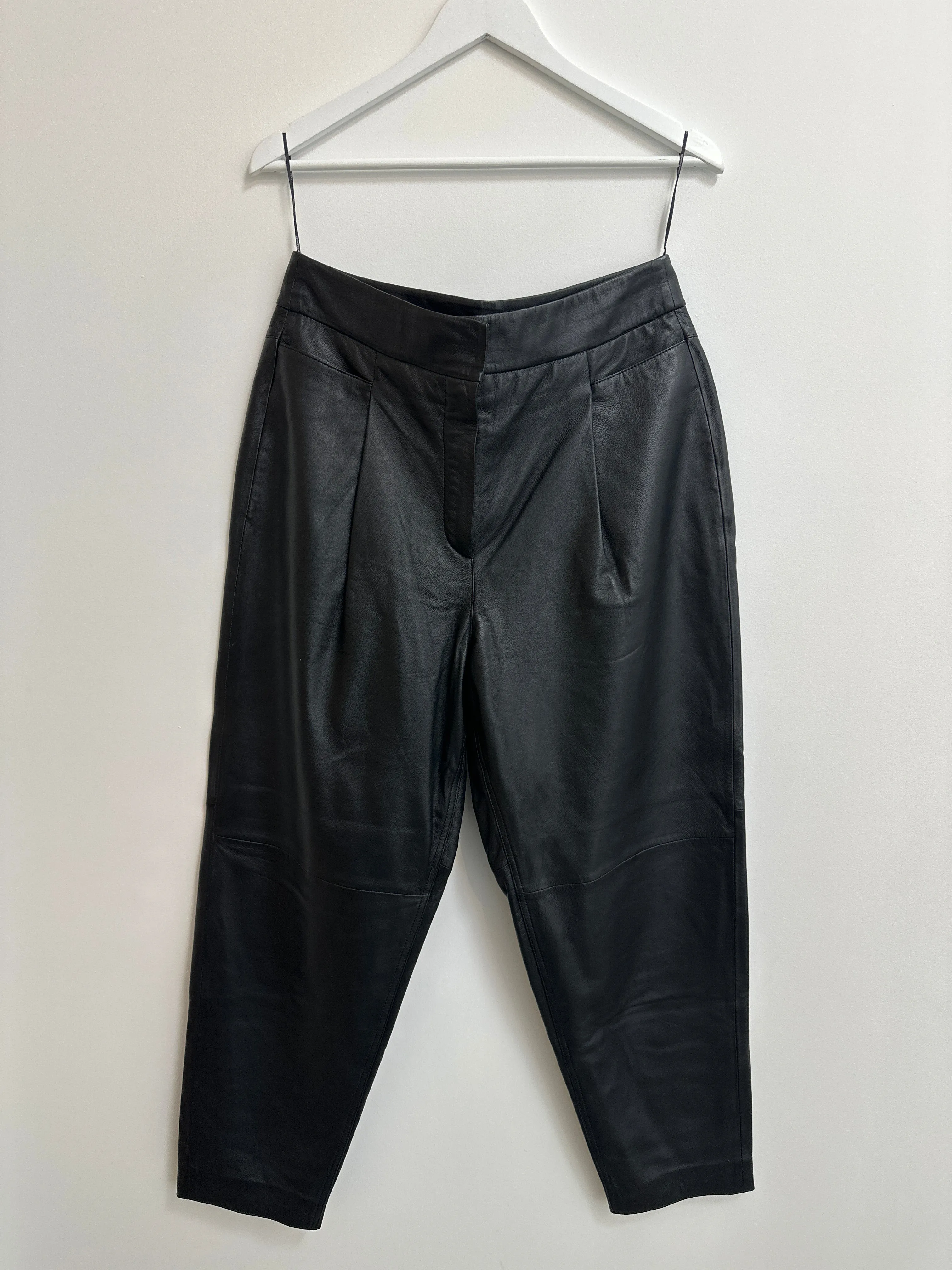 Black Leather Straight Leg Pants