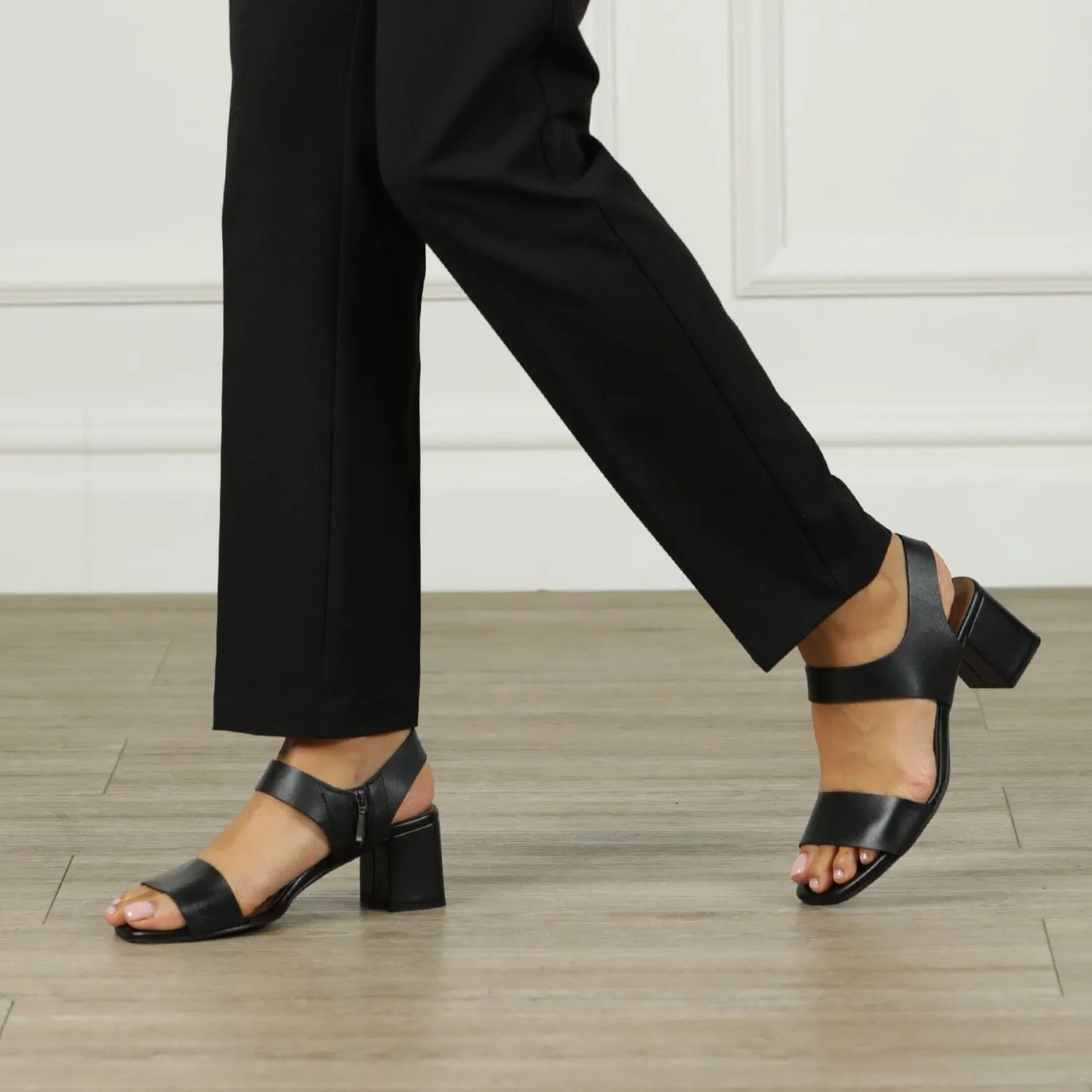 Block Heel Sandal in Black - 12679