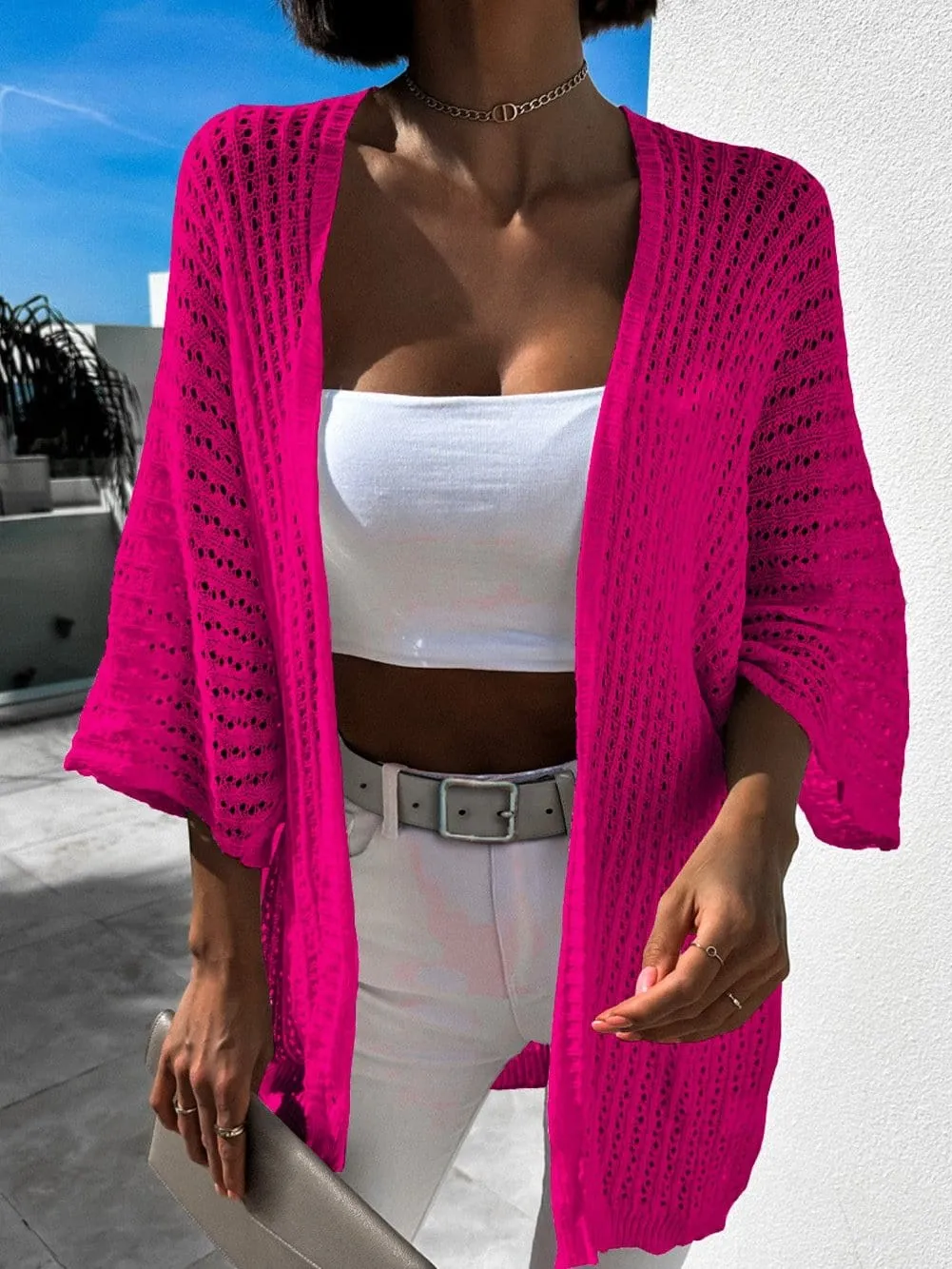 Bohemian Rose Knit Hollow-out Lightweight Cardigan