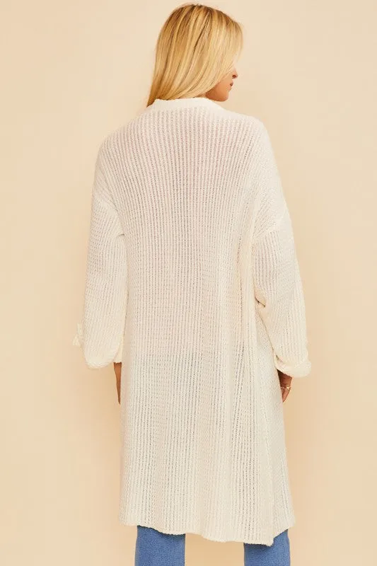 BRYANT OPEN FRONT LIGHTWEIGHT WAFFLE KNIT CARDIGAN