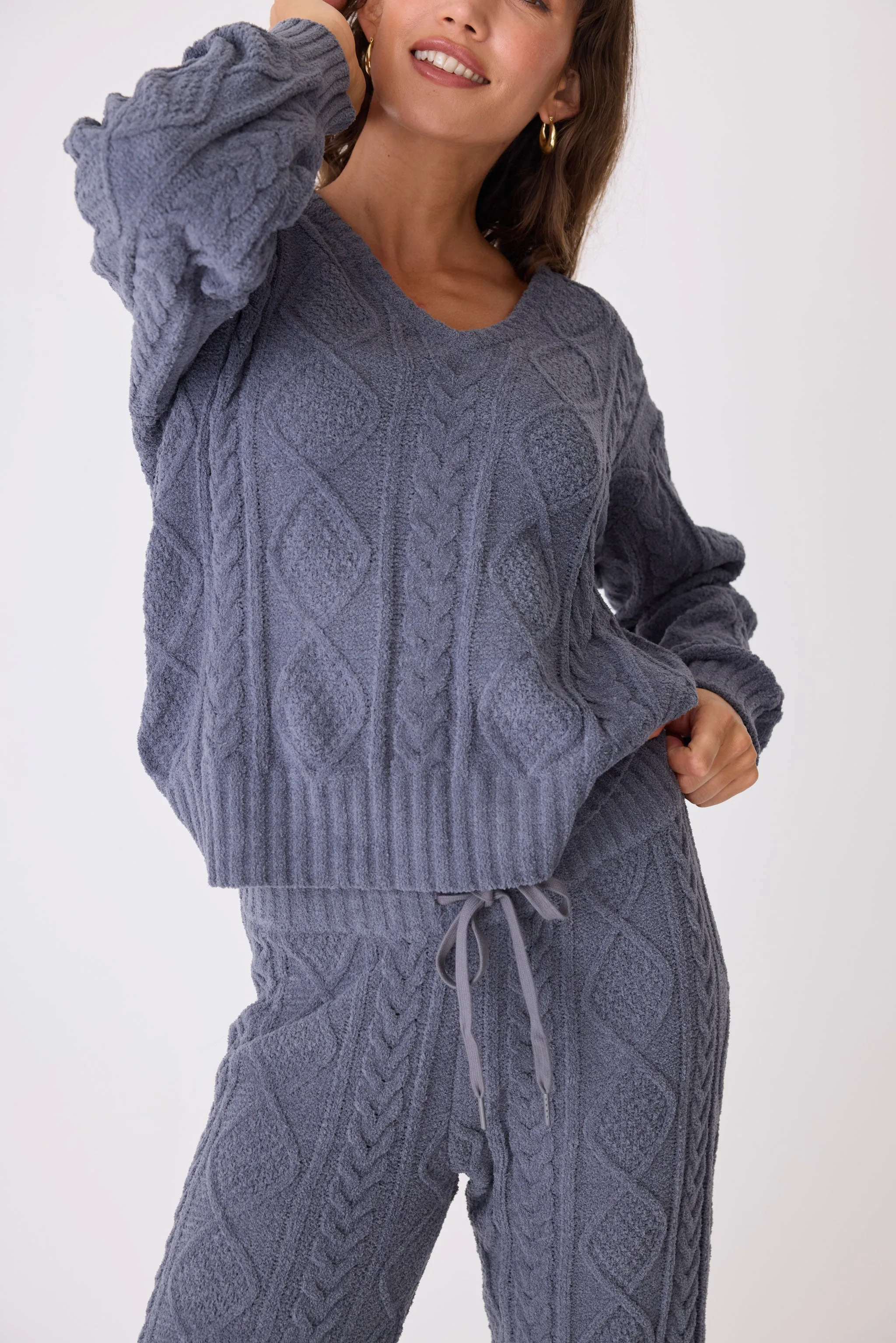 Chenille Cozy Cable V-Neck Sweater