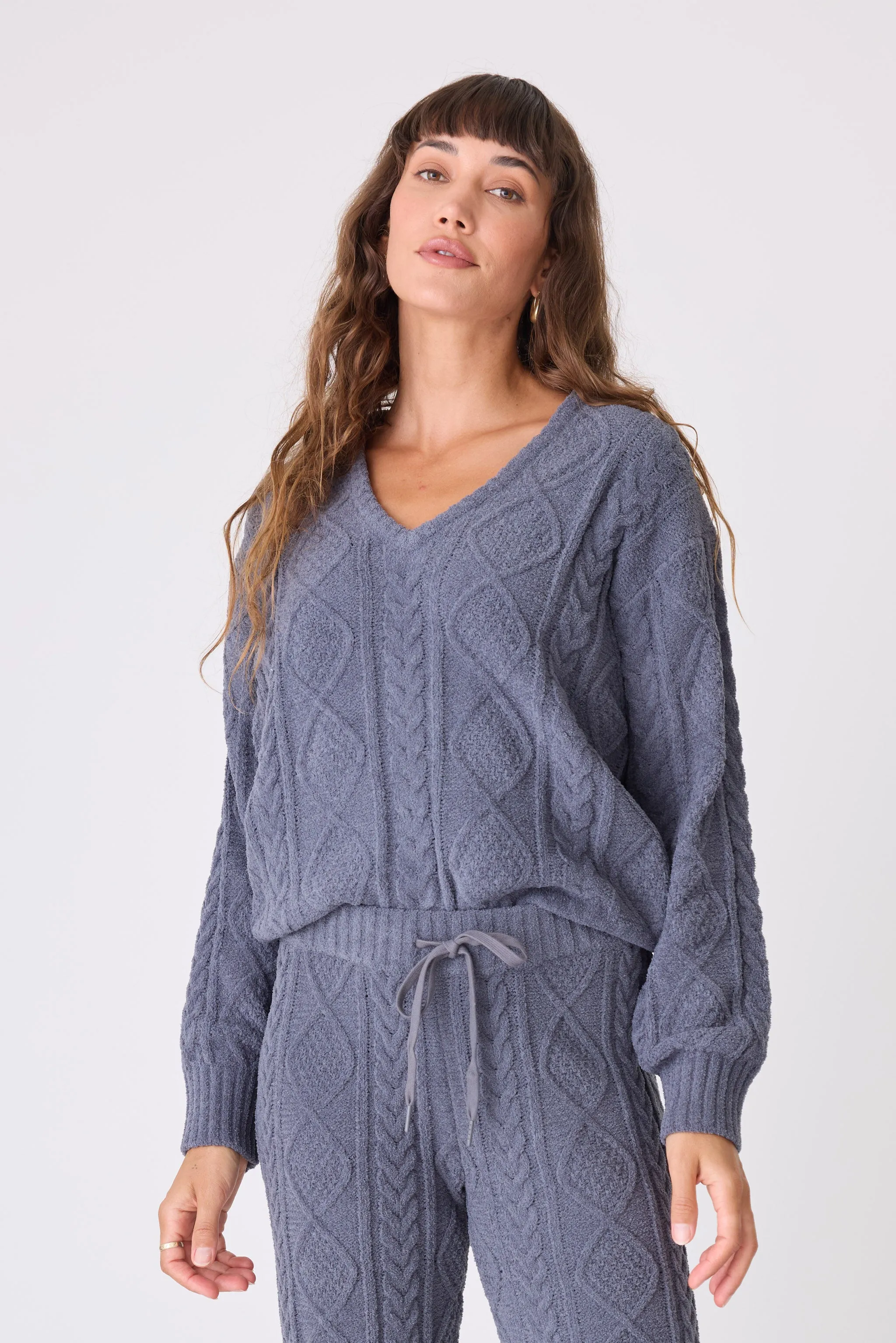 Chenille Cozy Cable V-Neck Sweater