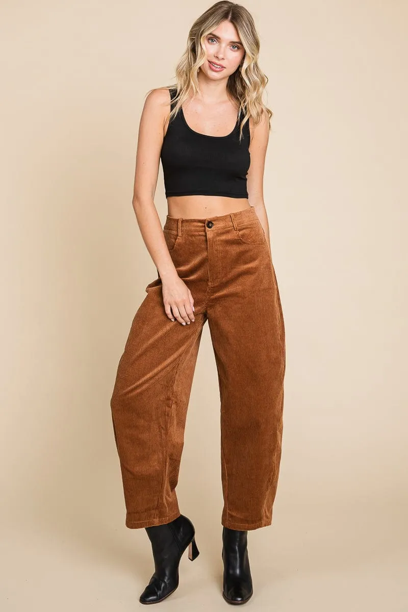 Corduroy Wide Leg Horseshoe Relaxed Fit Pants