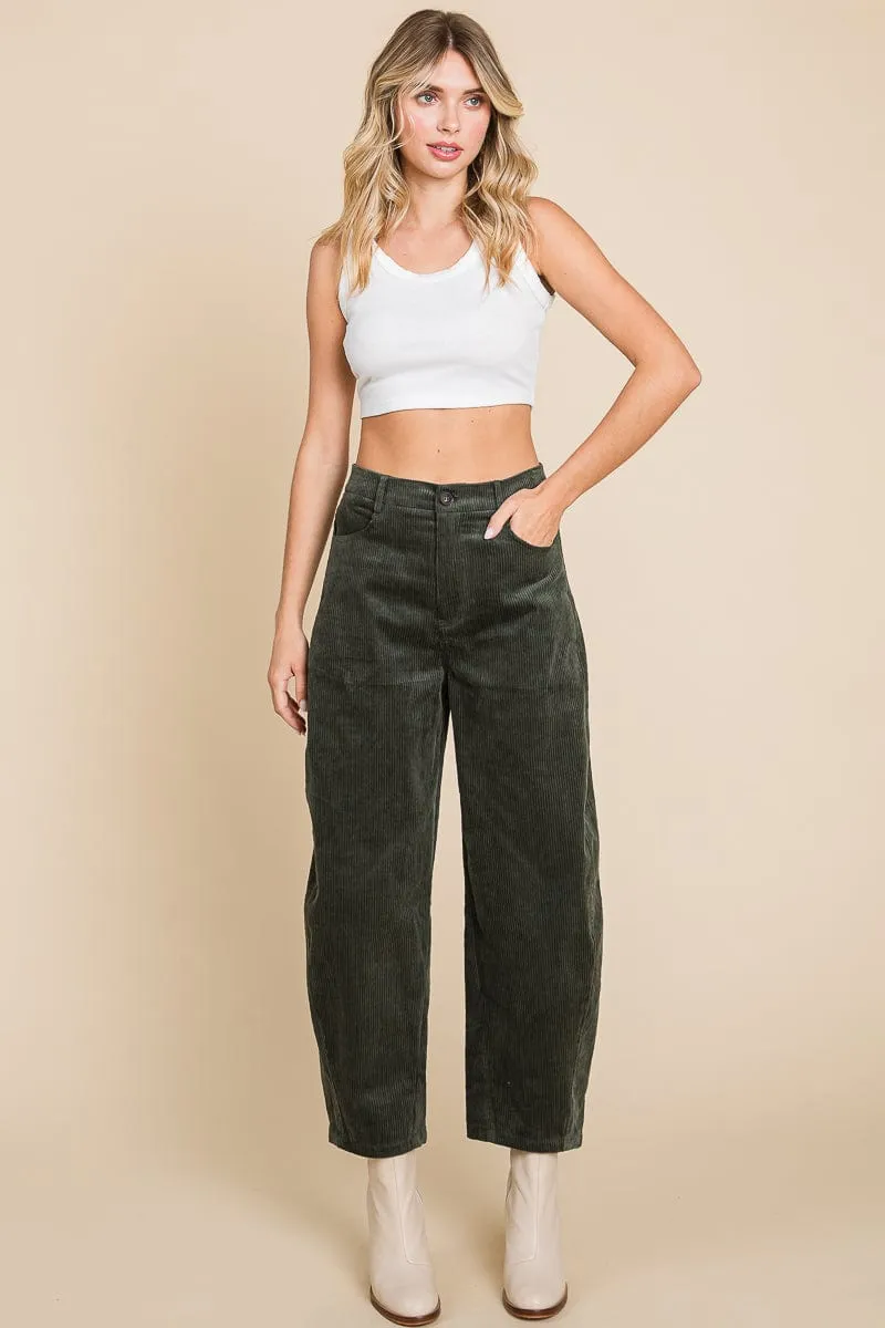 Corduroy Wide Leg Horseshoe Relaxed Fit Pants