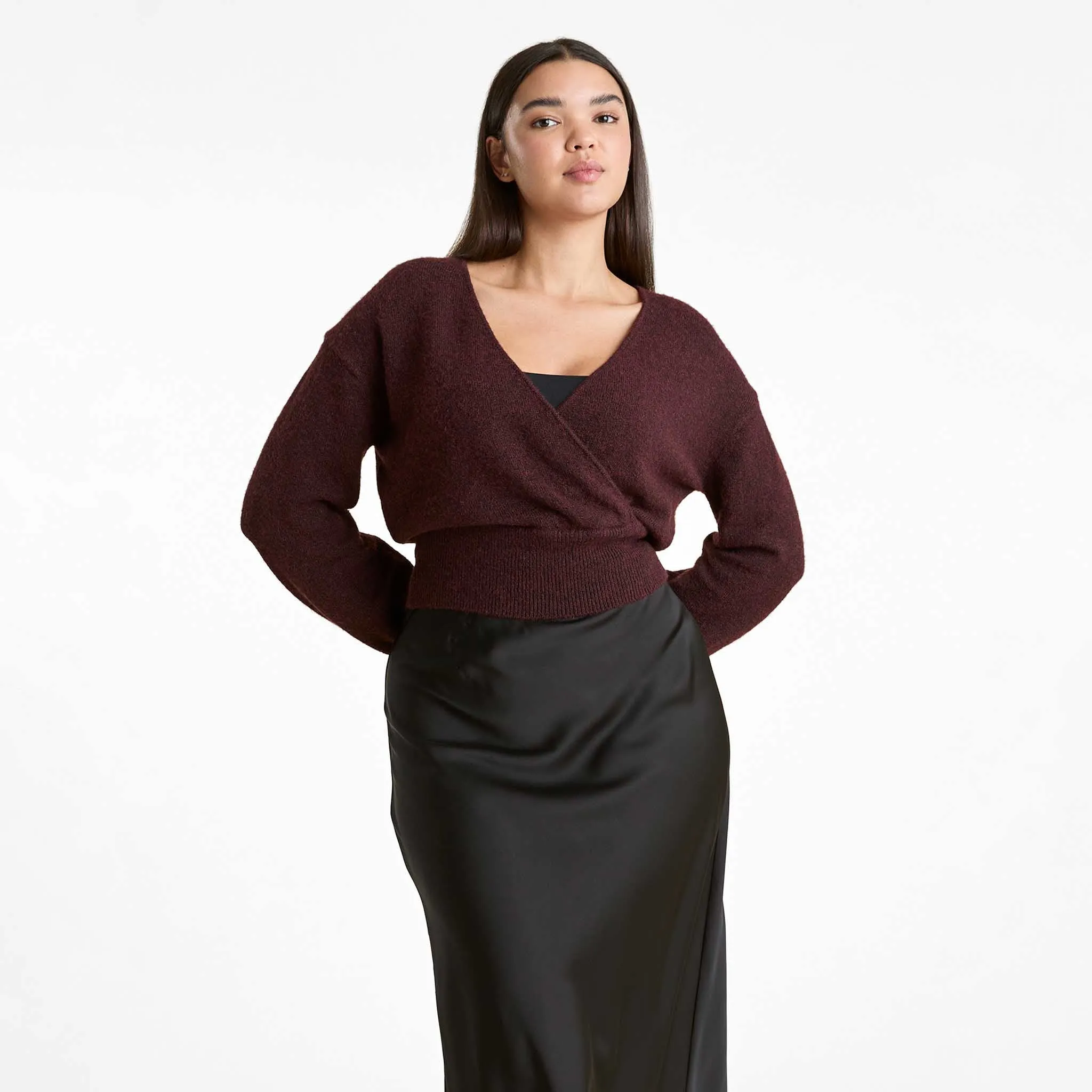 Cozy Knit Wrap Sweater | Merlot