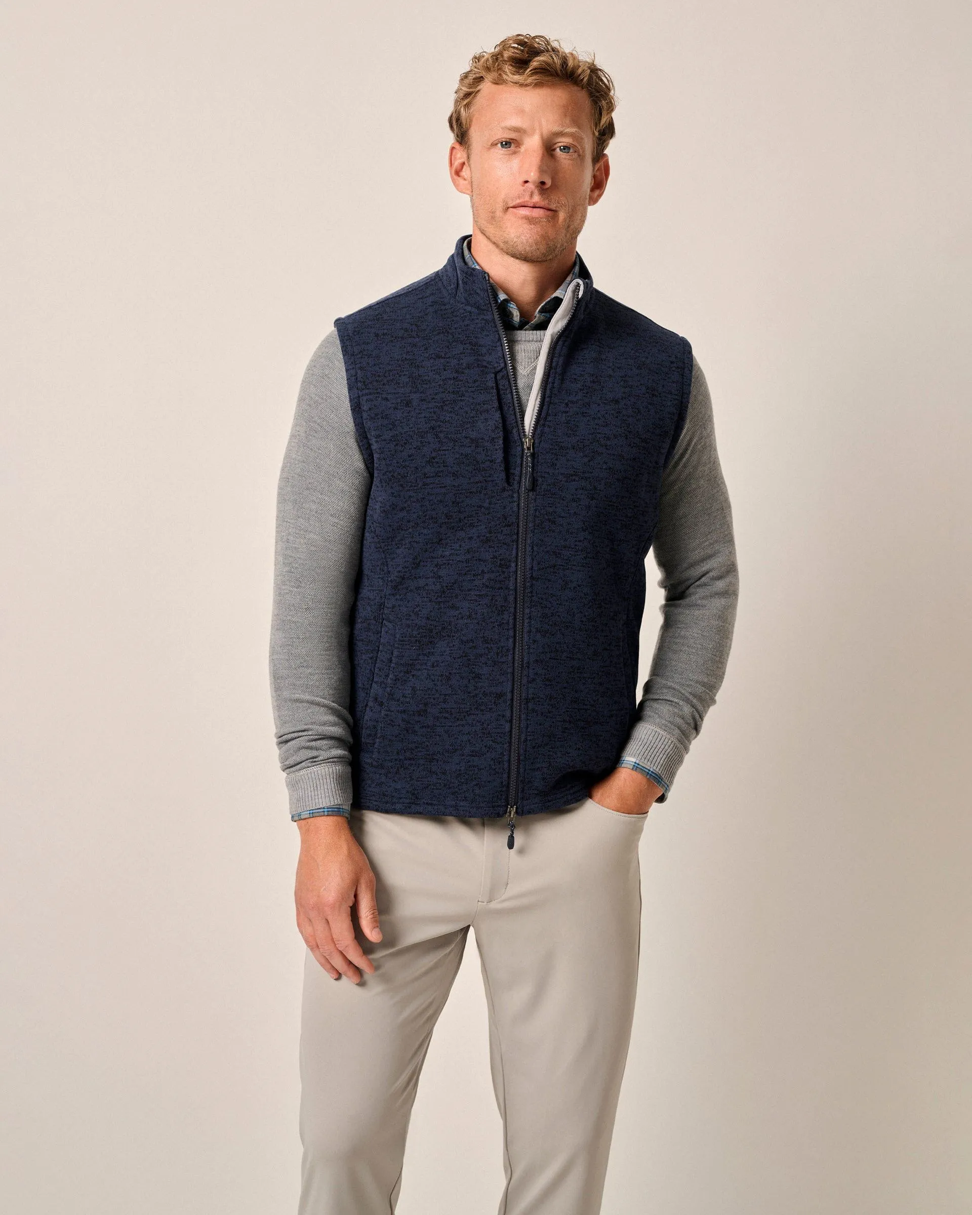 Denalis Double-Zip Fleece Vest in Navy by Johnnie-O