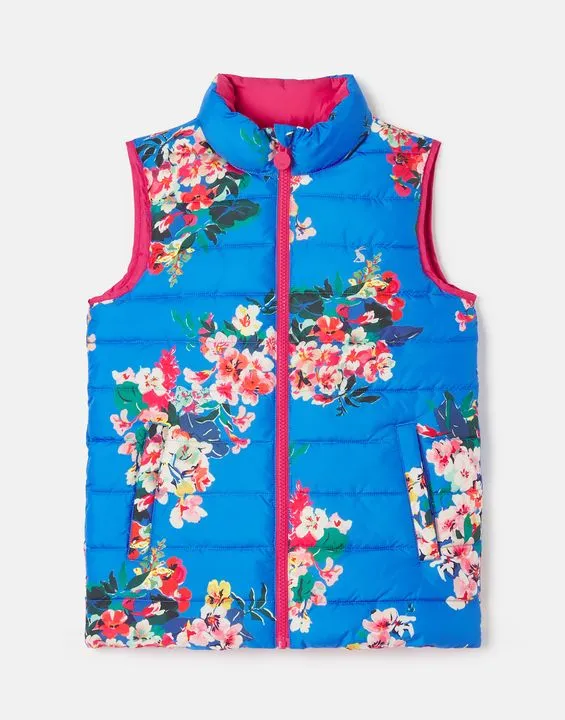 Flip It Reversible Girls Blue Floral Padded Vest  - Select Size