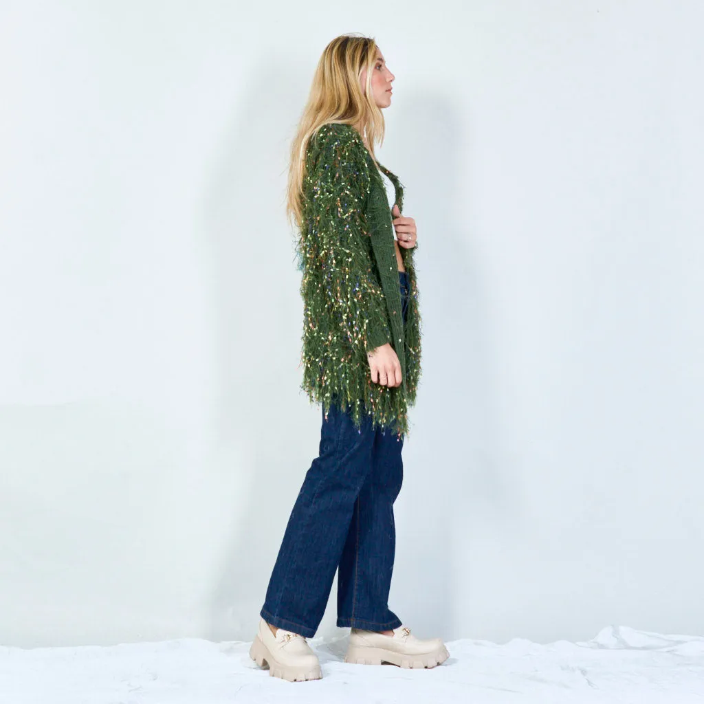 Glamorous sequin shaggy longsleeve cardigan wholesale