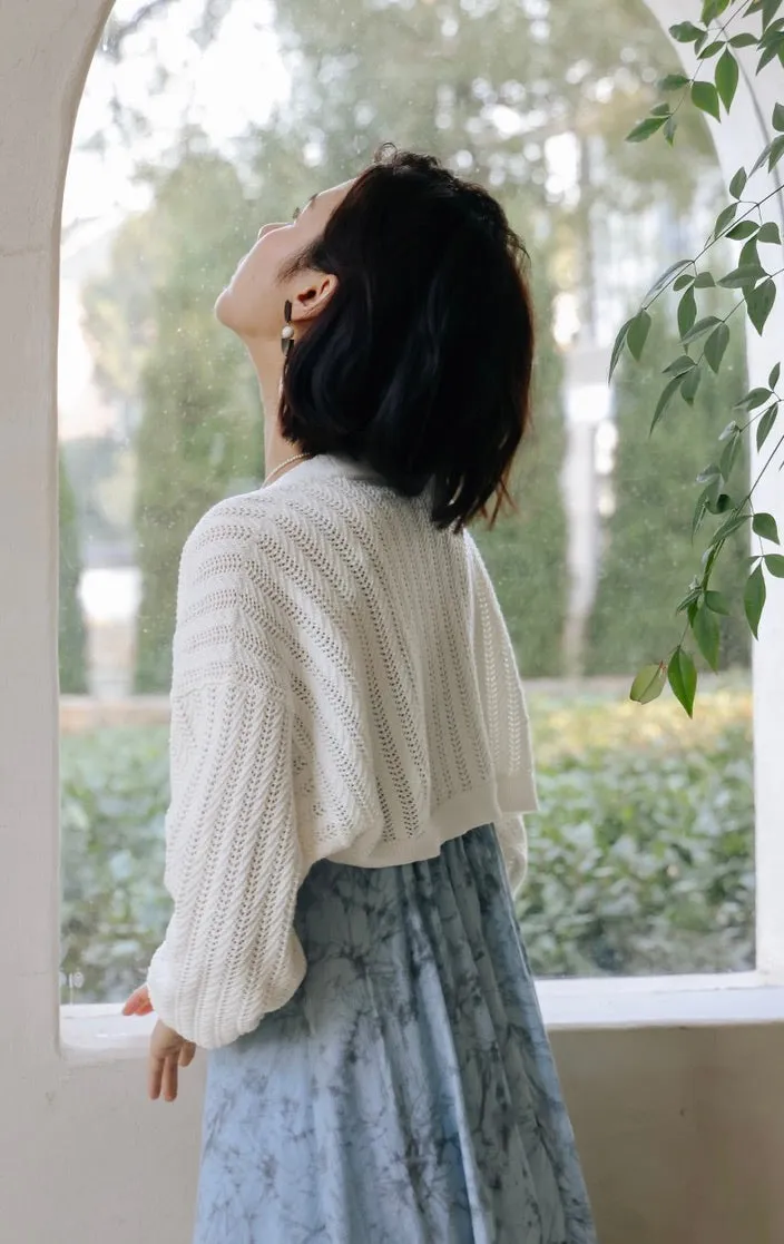 Laser Cut Bolero Cardigan in White