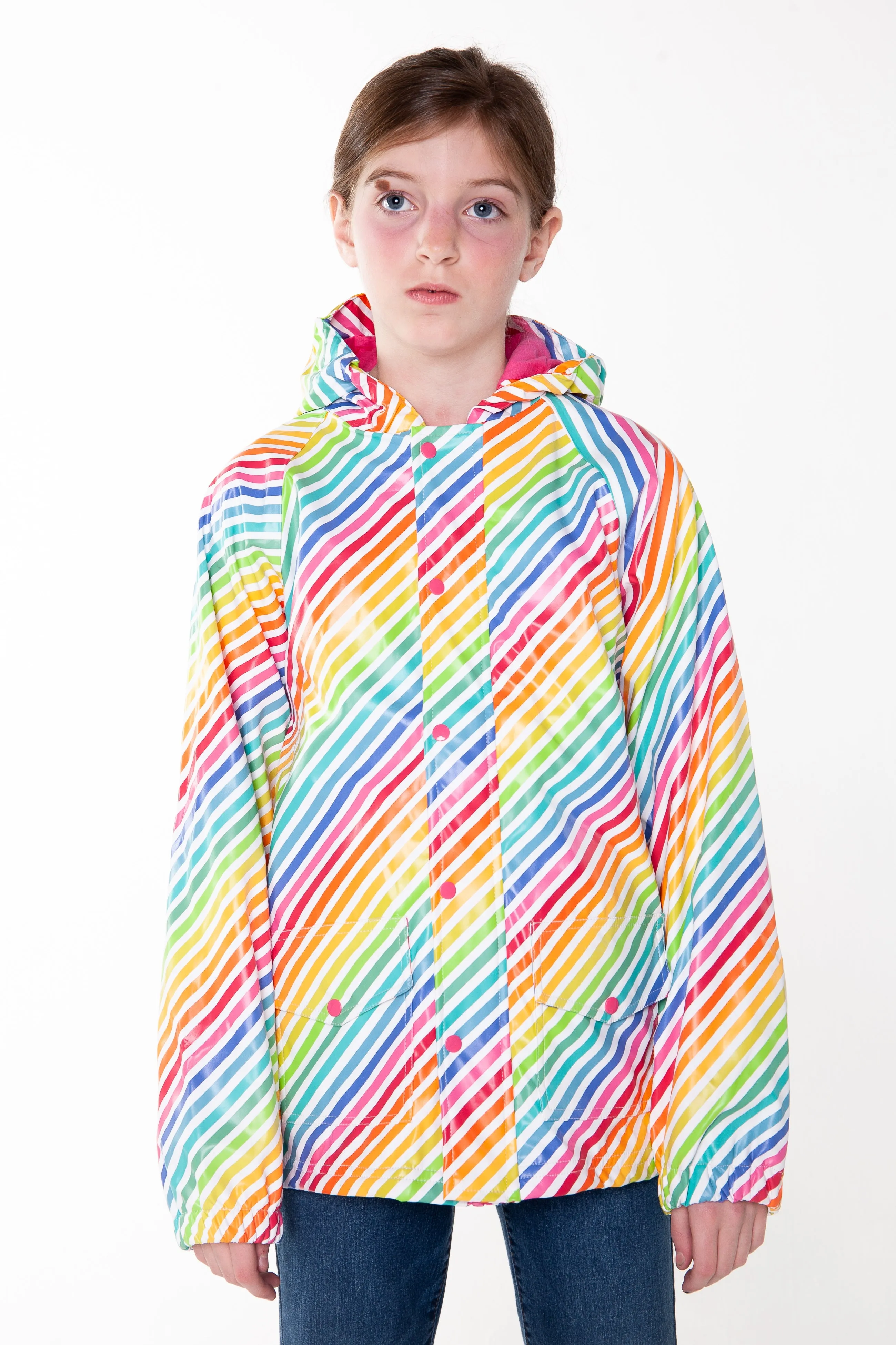 Lined Rain Jacket, Rainbow Stripe (runs large, recommend sizing down)