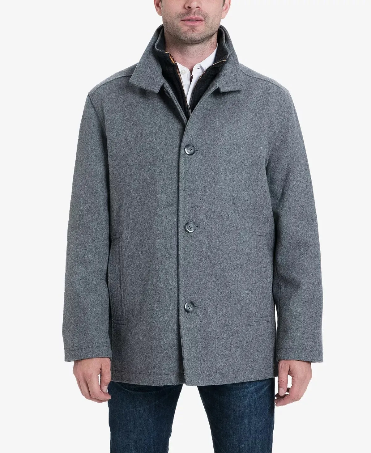 LONDON FOG Men's Wool Blend Car Coat with Bib