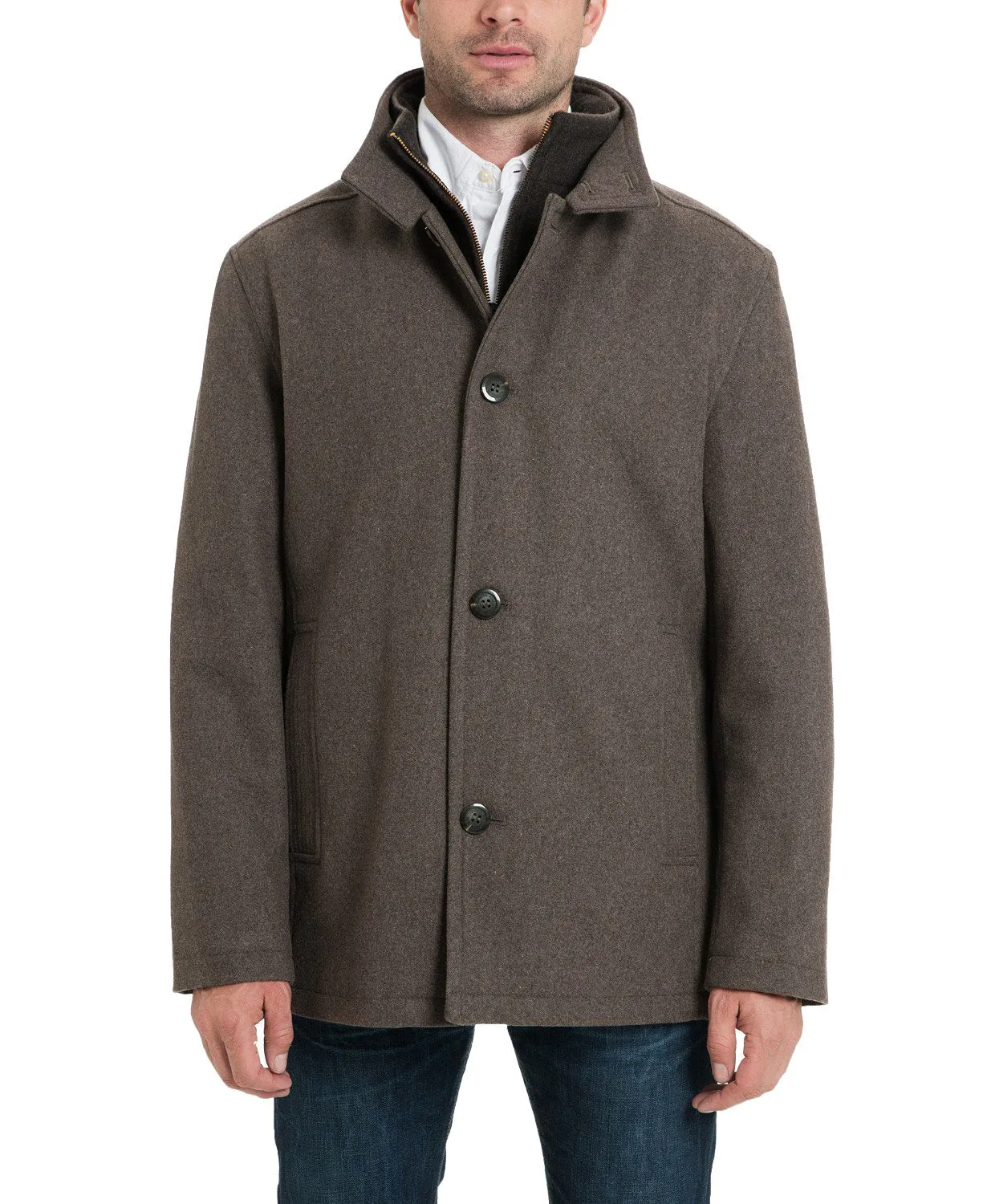 LONDON FOG Men's Wool Blend Car Coat with Bib