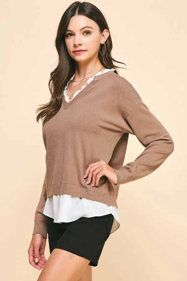 LS V NECK LAYERED TOP