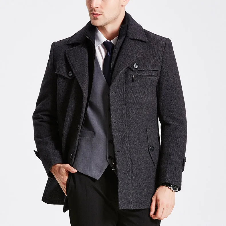 Men's British Double Layered Wool Blend Coat