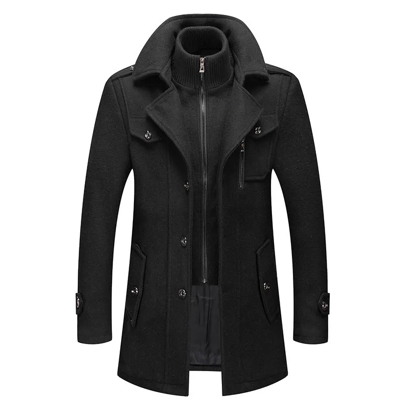 Men's Classic Thicken Double-Layer Collar Wool Coat