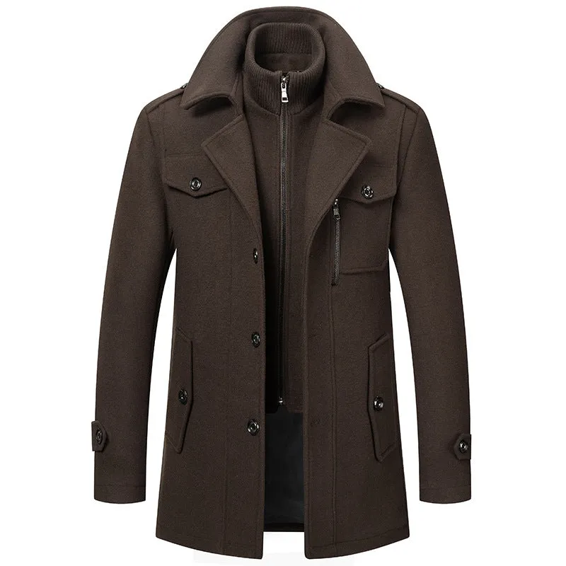 Men's Classic Thicken Double-Layer Collar Wool Coat