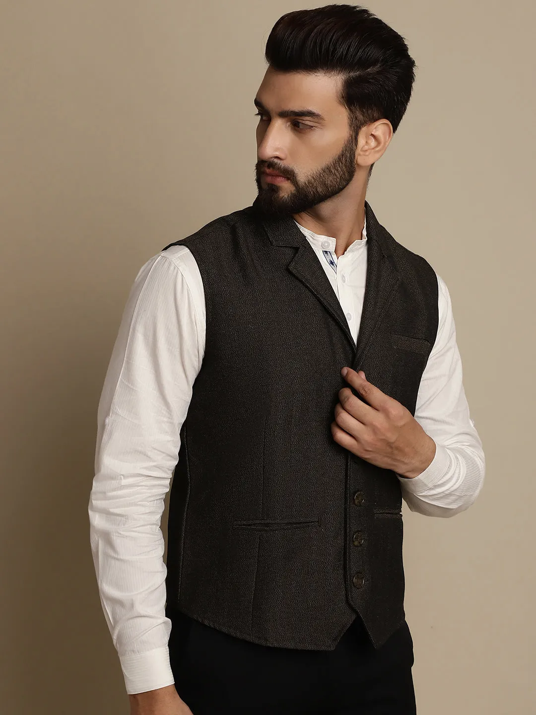 Men's Wool Waistcoat With Notched Lapel - Even Apparels