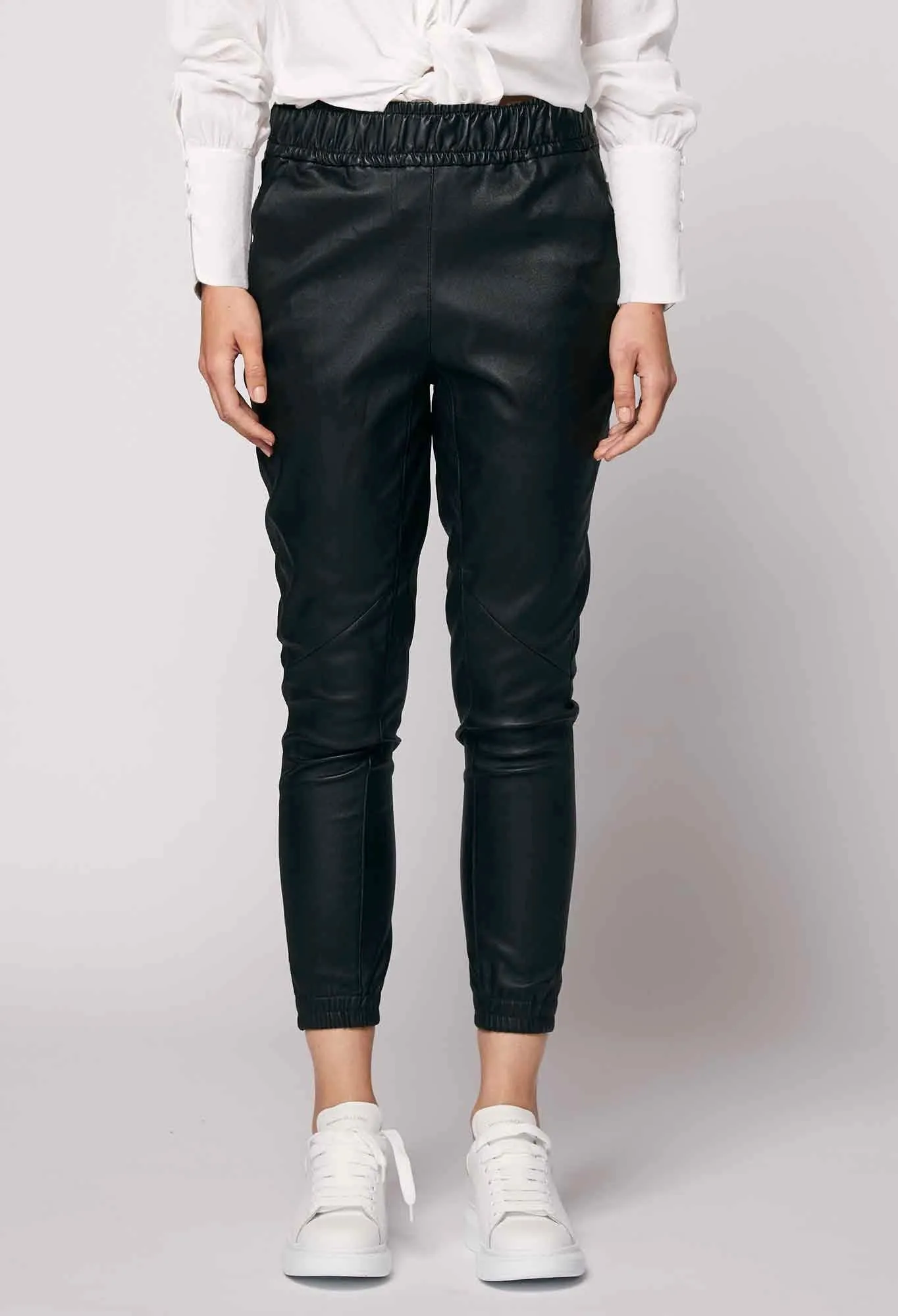 ONCE WAS CASTELLO RELAXED STRETCH LEATHER PANT IN BLACK