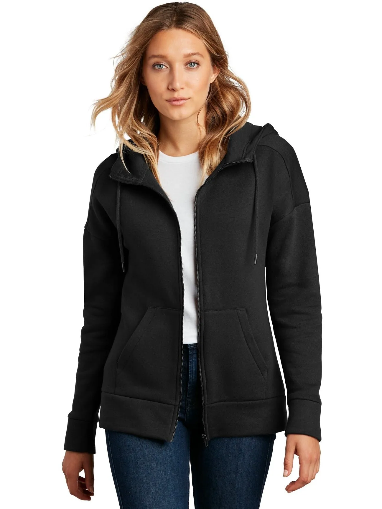 OUTLET-District Ladies Perfect Weight Fleece Drop Shoulder Full-Zip Hoodie