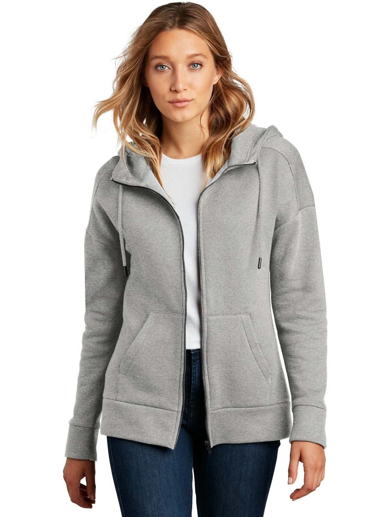 OUTLET-District Ladies Perfect Weight Fleece Drop Shoulder Full-Zip Hoodie