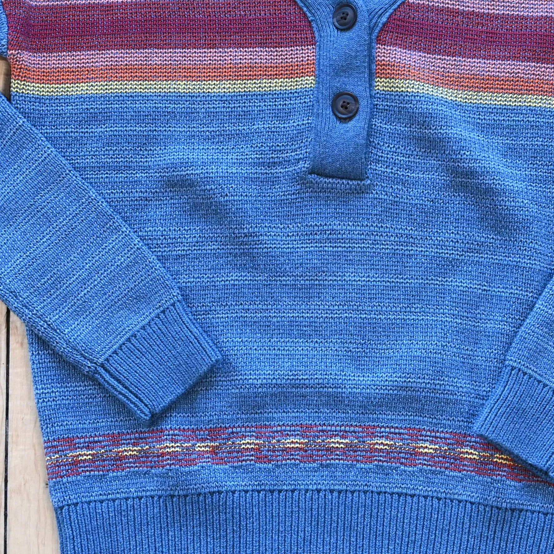 Pendleton V Neck Henley Graphic Sweater in Blue Mulit