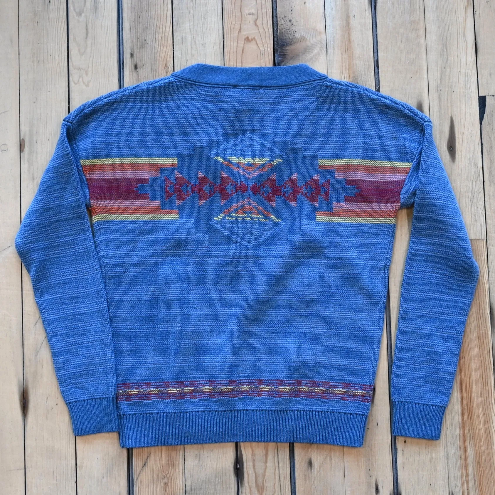 Pendleton V Neck Henley Graphic Sweater in Blue Mulit