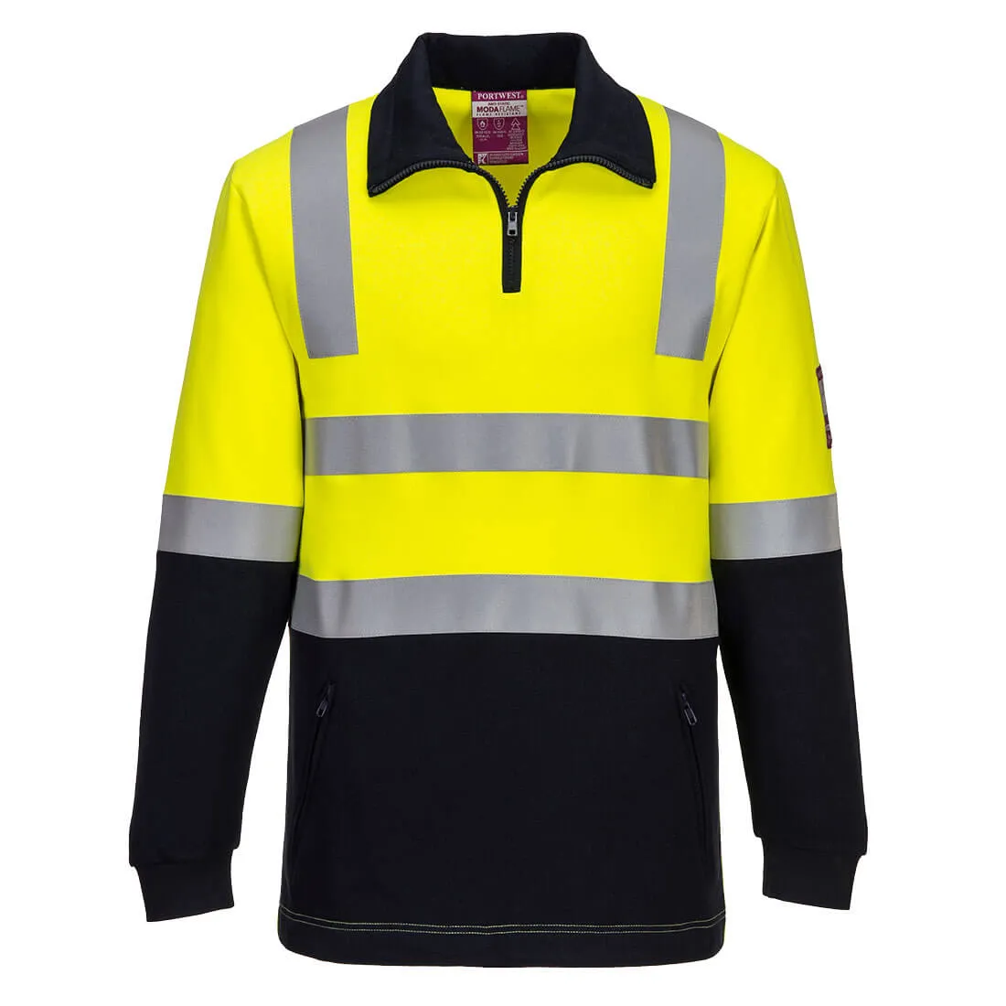 Portwest Flame Resistant Hi Vis 2 Tone Taped Brushed Fleece Jumper MF202