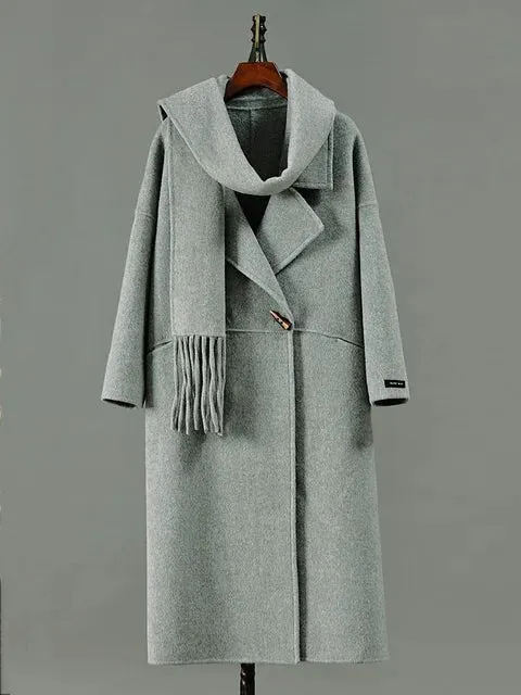 Pre Order:  Single Button Scarf Collar Wool Coat