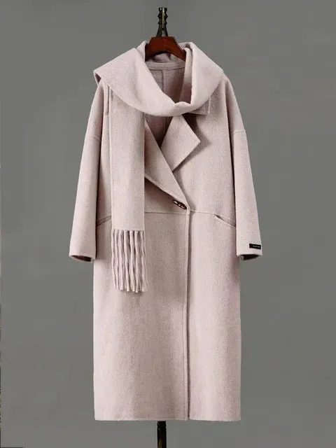 Pre Order:  Single Button Scarf Collar Wool Coat