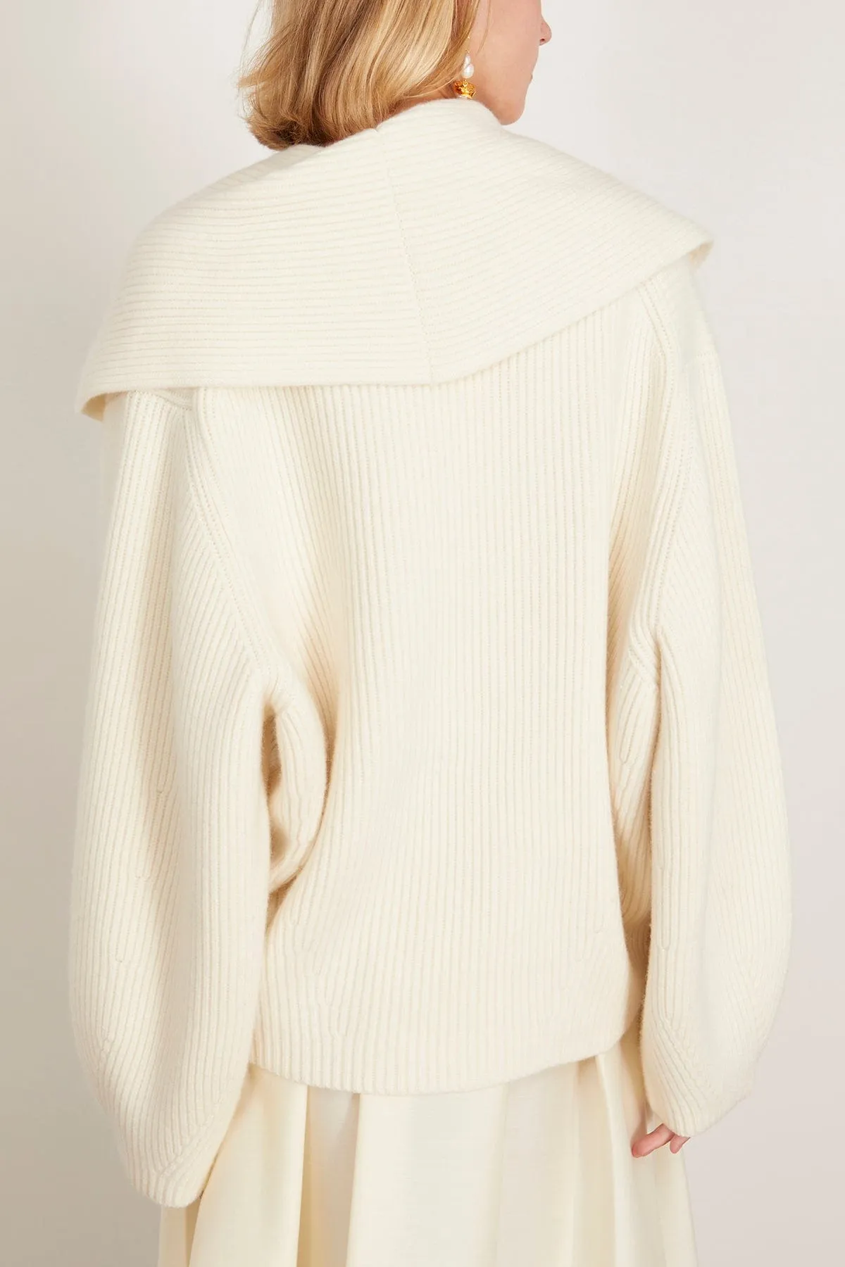 Shawl-Lapel Cardigan in Milk