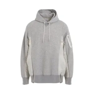 Sponge Sweat x Nylon Twill Panelled Hoodie in Light Grey