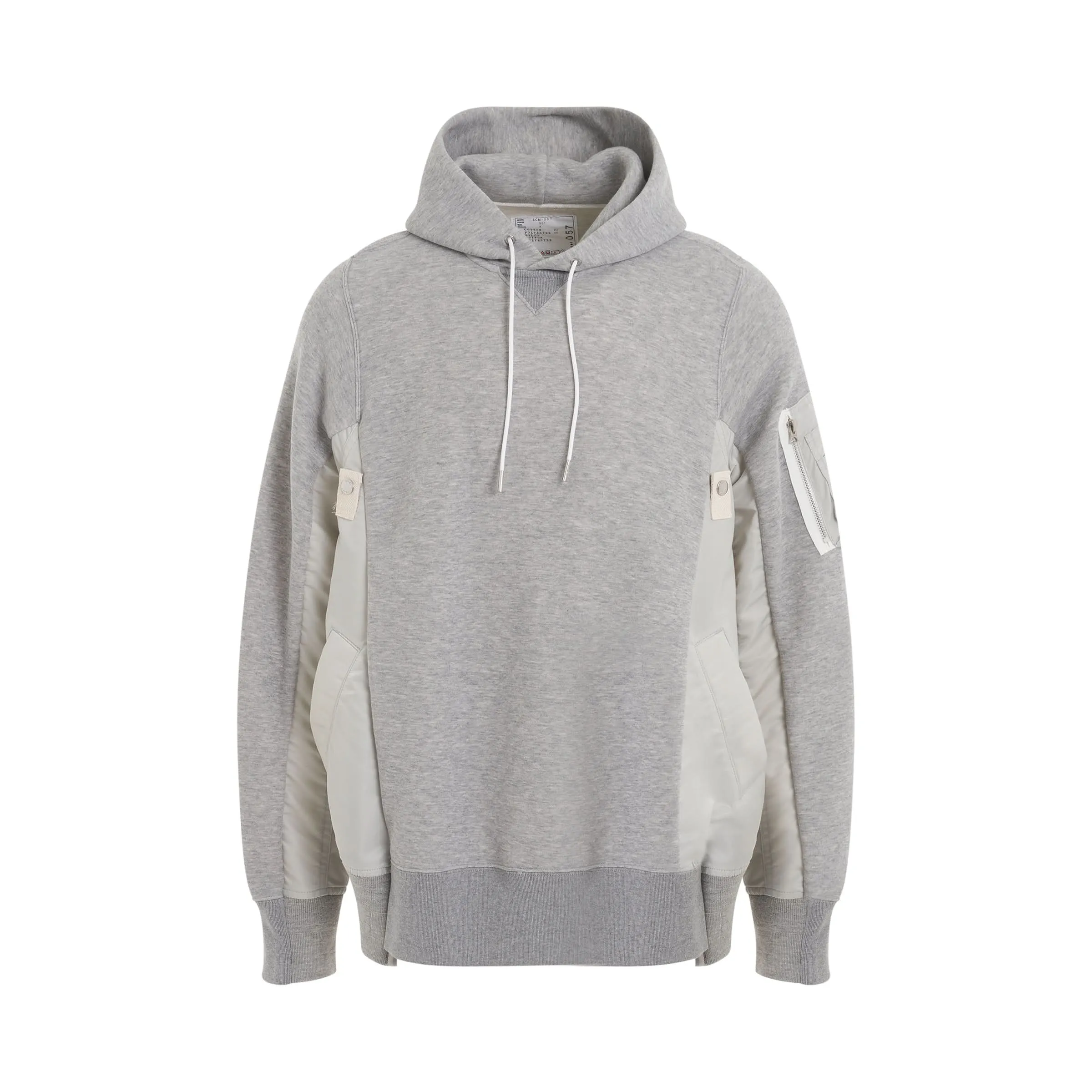 Sponge Sweat x Nylon Twill Panelled Hoodie in Light Grey