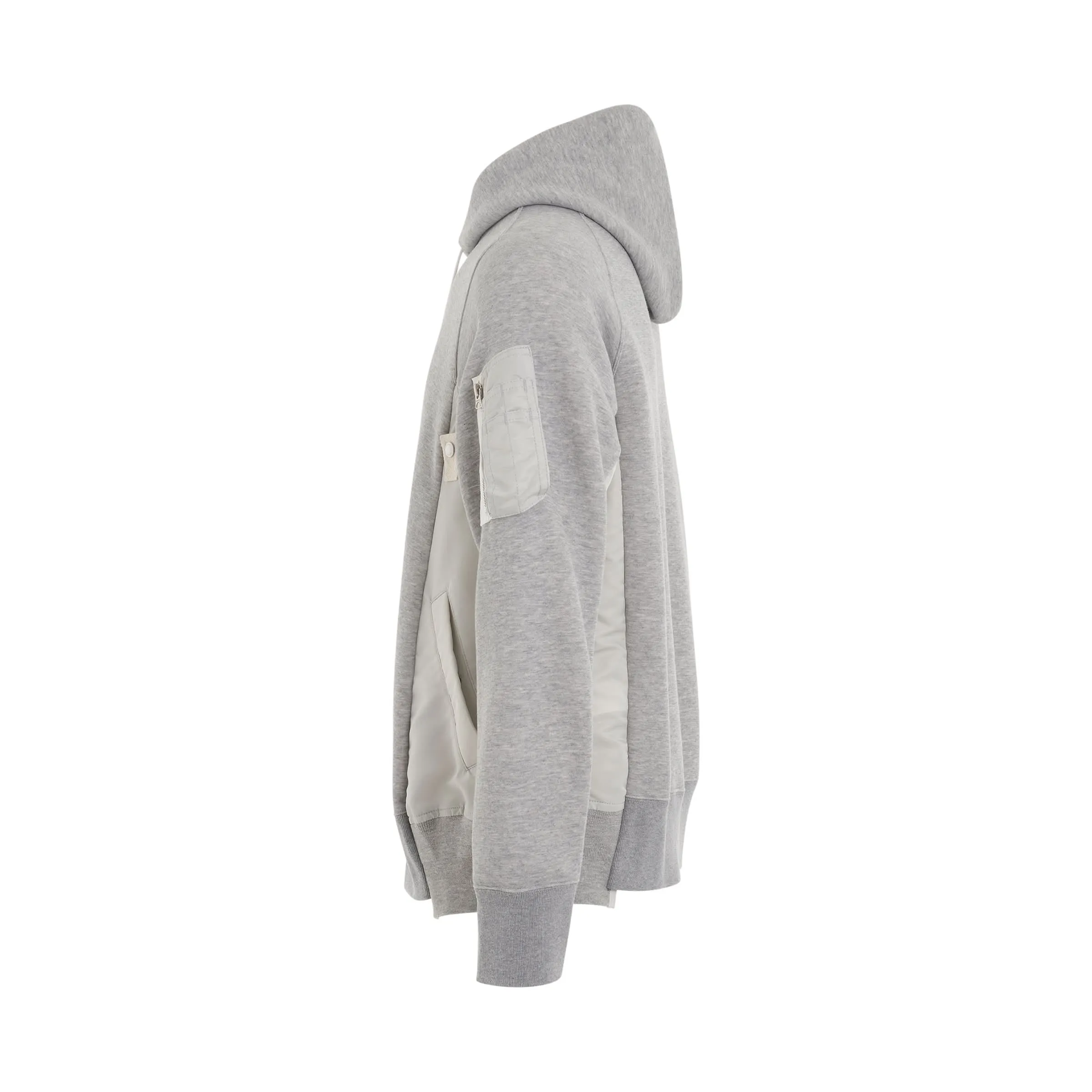 Sponge Sweat x Nylon Twill Panelled Hoodie in Light Grey