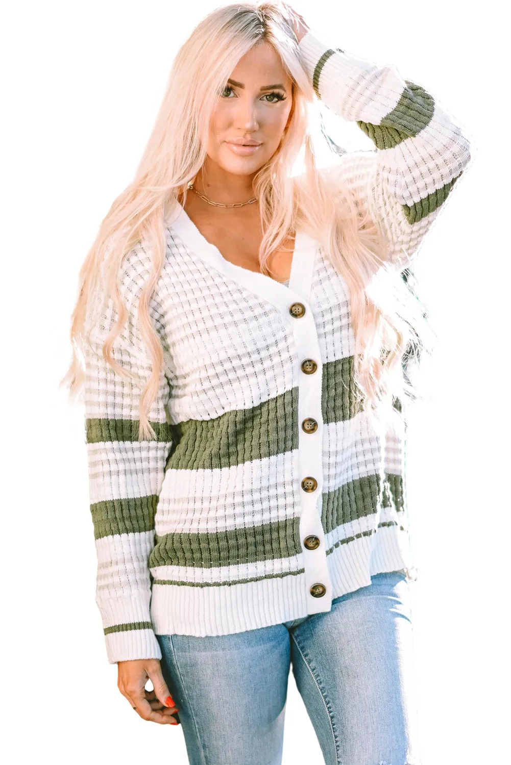 Textured Knit Buttoned Cardigan