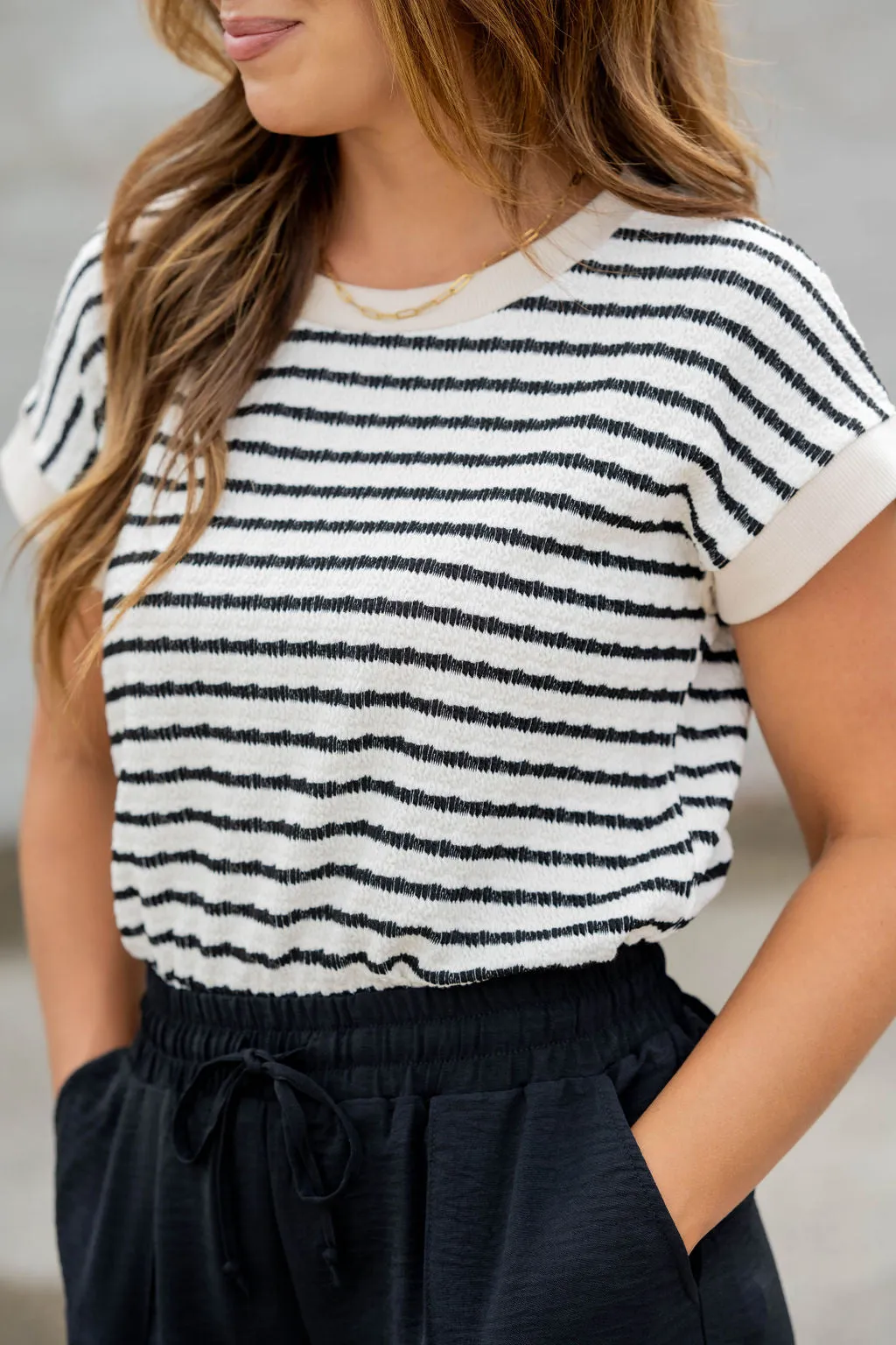 Textured Stripes Short Sleeve Tee