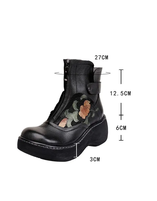 Waterproof Wild Head Retro Leather Platform Boots