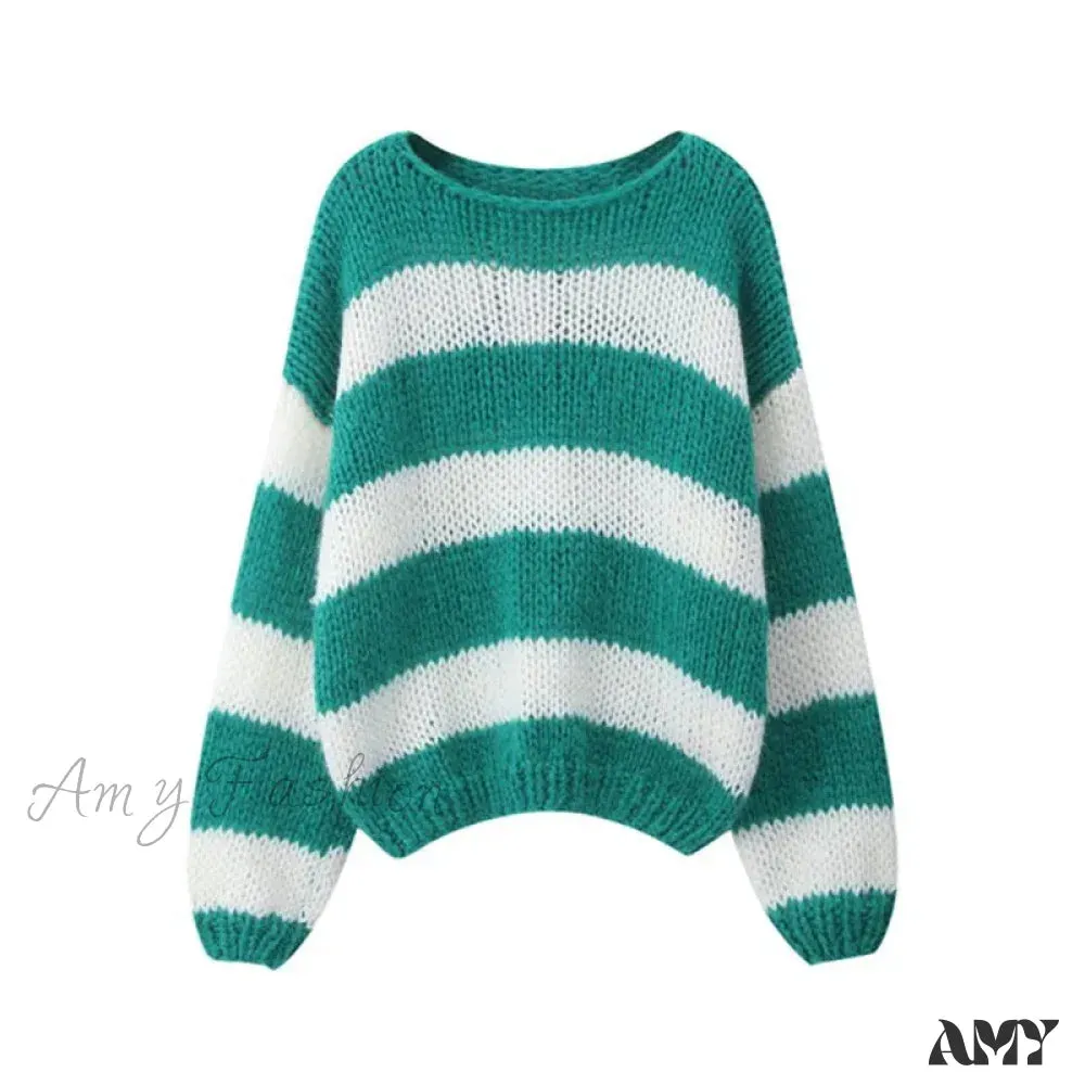 Women Oversized Striped Fashion Color Block Long Sleeve Casual Trendy Chic Stylish Cozy Warm Sweater