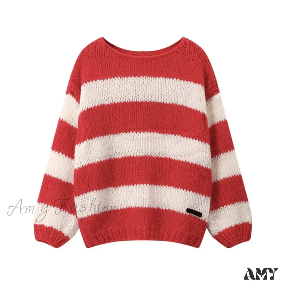 Women Oversized Striped Fashion Color Block Long Sleeve Casual Trendy Chic Stylish Cozy Warm Sweater